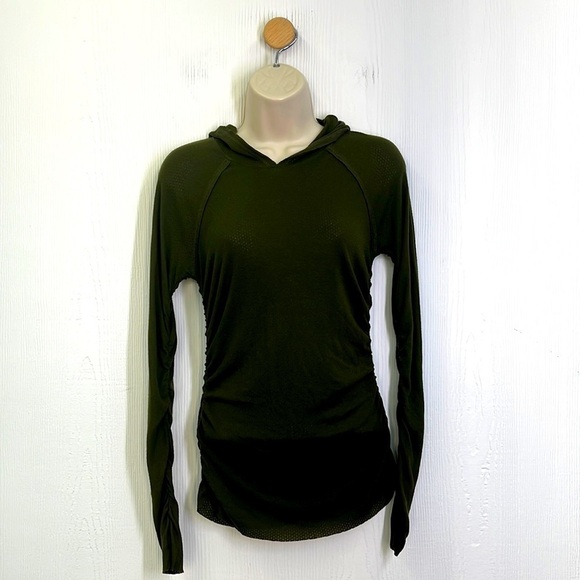 Free People - FP Movement Apollo Urban Army Green Perforated Hoodie Size Small - Picture 1 of 13